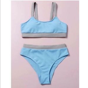 Rib Contrast Trim High Waisted Bikini Swimsuit